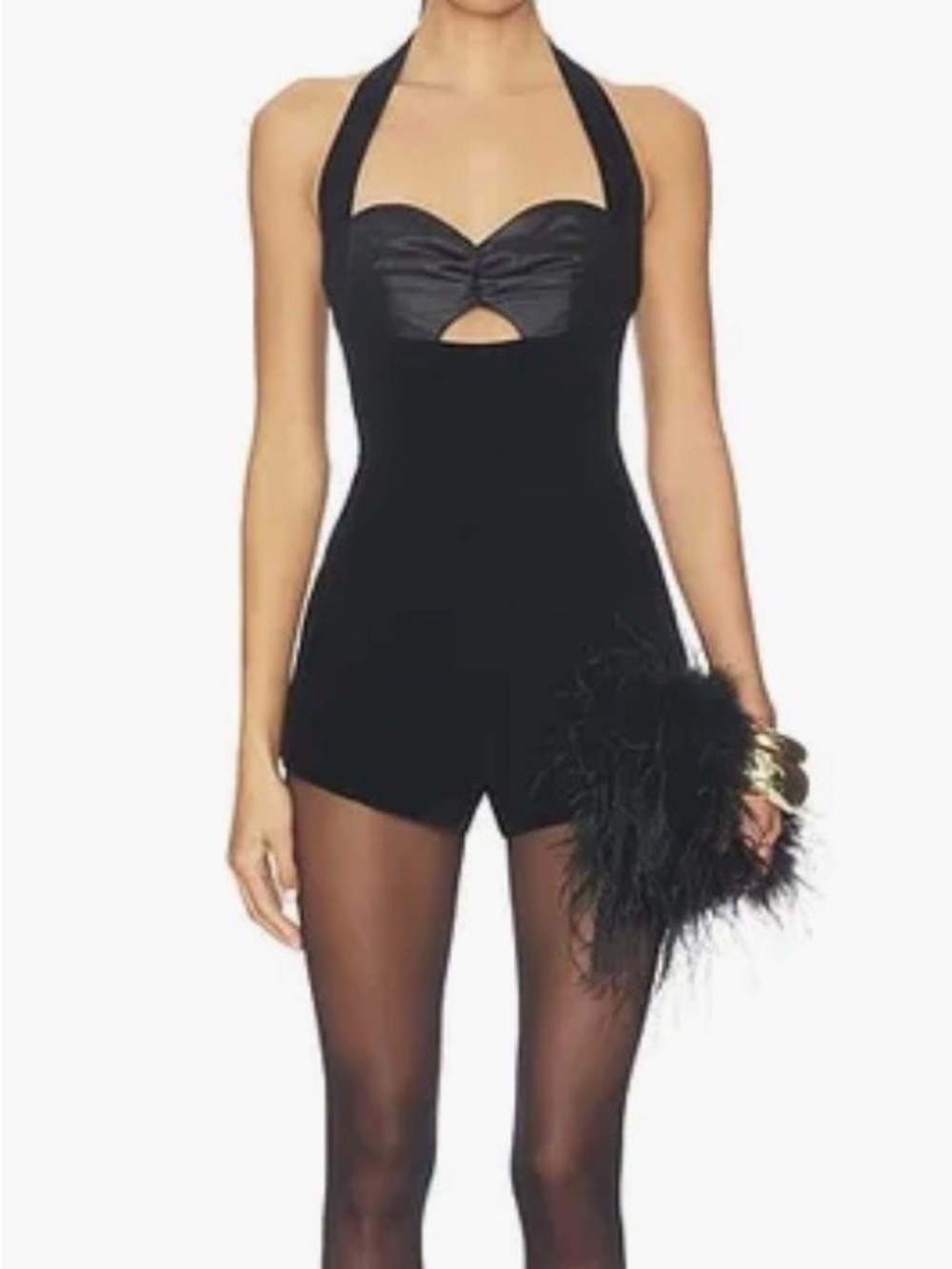 Black Halter Short Romper with Cutout Bust
